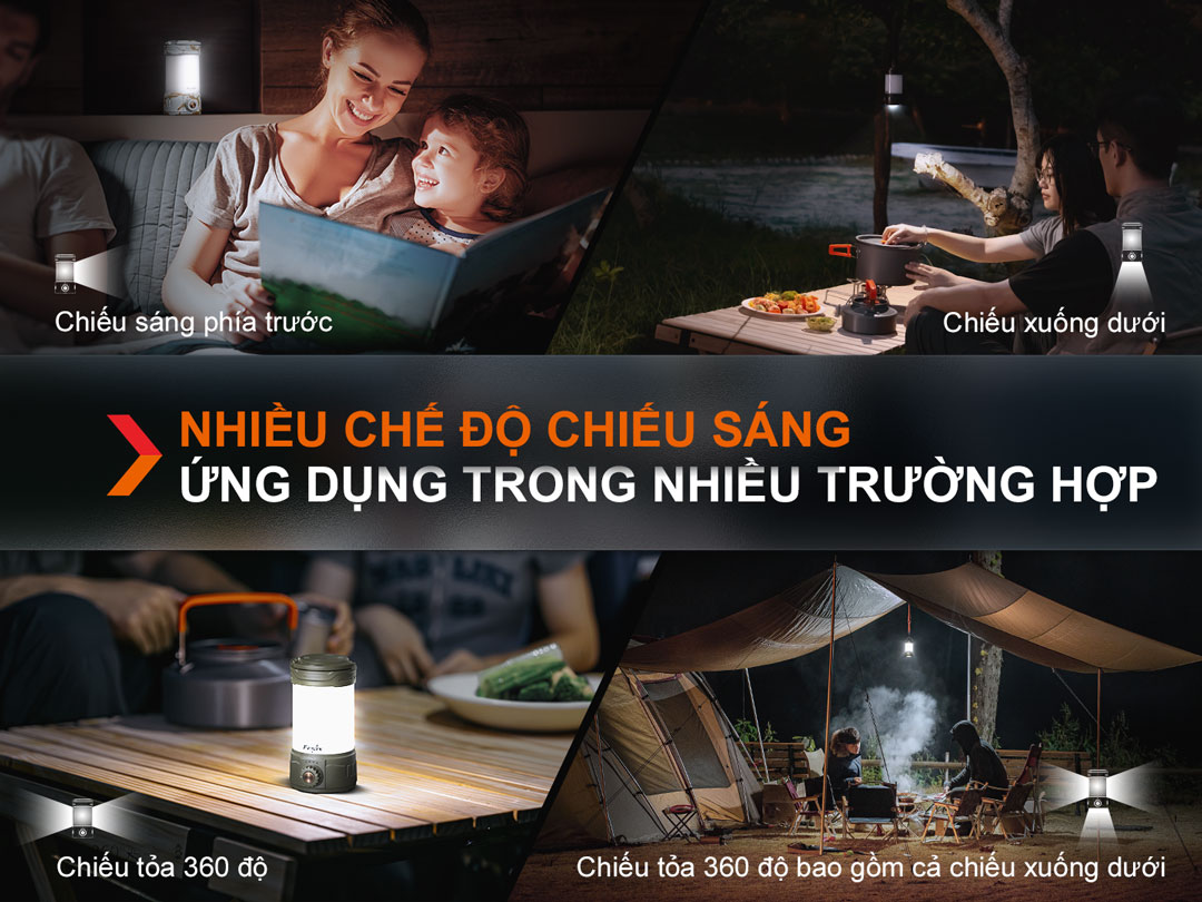 Đèn pin cắm trại FENIX CL26R Pro với nhiều nấc sáng khác nhau, phù hợp với nhiều môi trường hoạt động