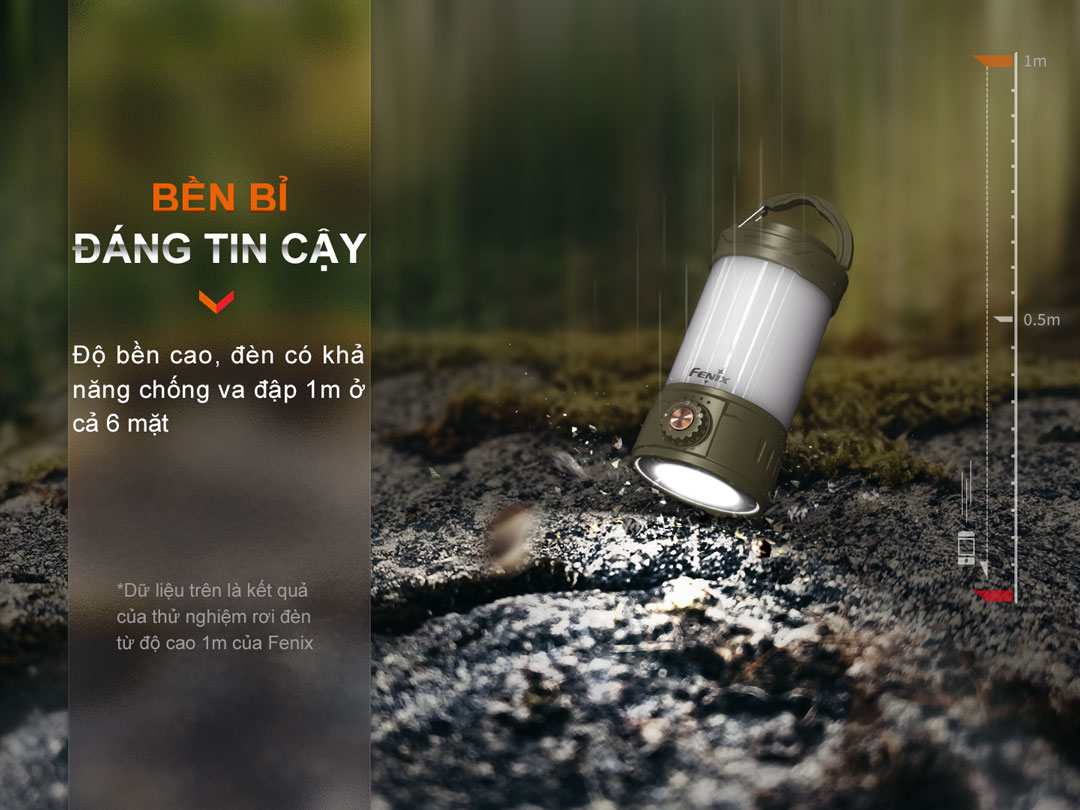 Đèn pin cắm trại FENIX CL26R Pro thiết kế bền bỉ chống va đập 1m ở 6 mặt