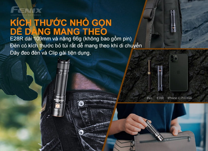 Thiết kế nhỏ gọn của Đèn pin Fenix E28R