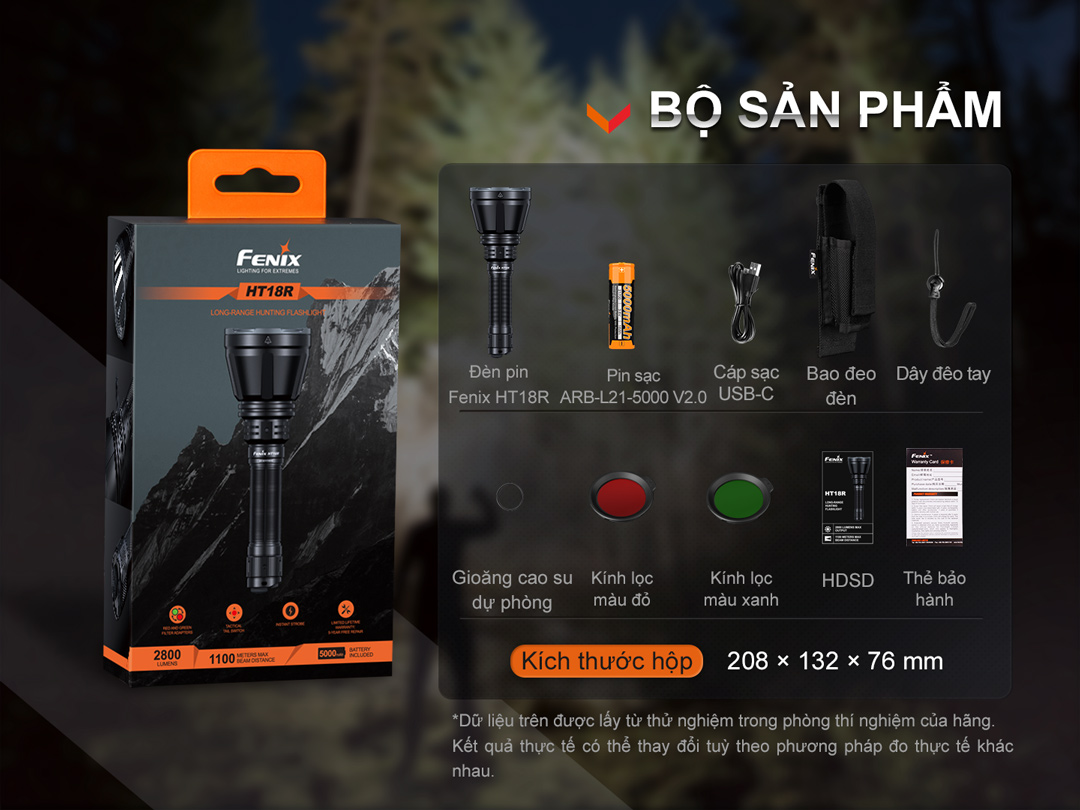 Bộ sản phẩm của Đèn pin chiếu xa FENIX HT18R 