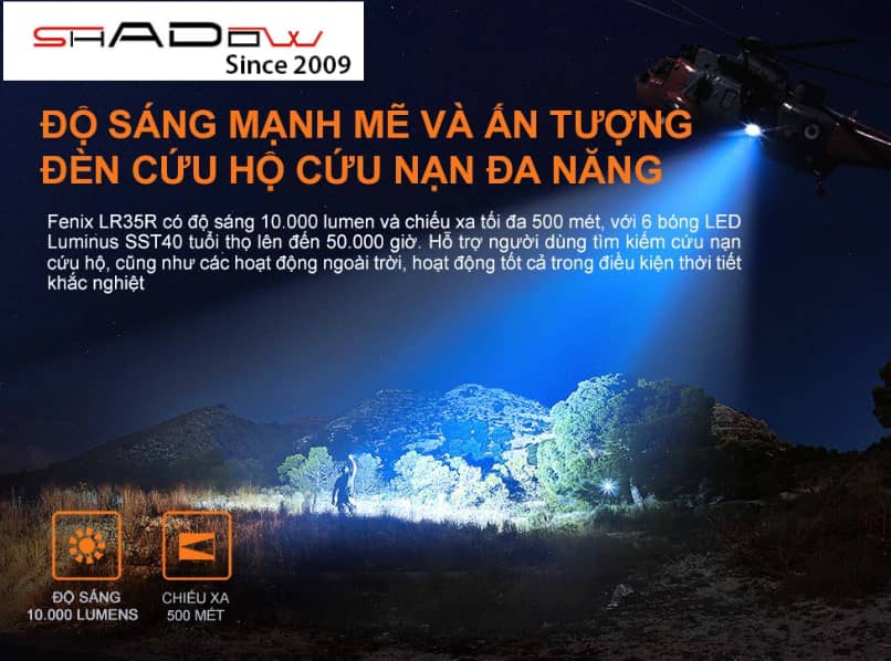 Đèn pin siêu sáng 10000 lumen Fenix LR35R trang bị 6 LED Luminus SST40