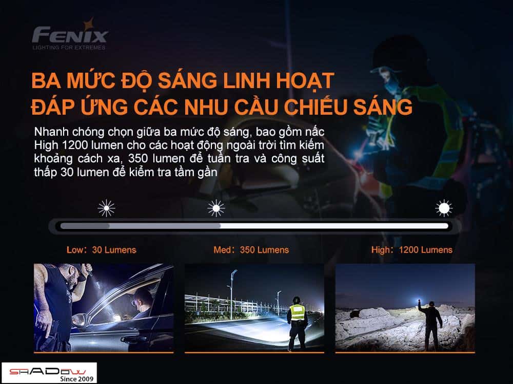 Đèn pin FENIX PD32 V2.0 có 3 mức sáng linh hoạt