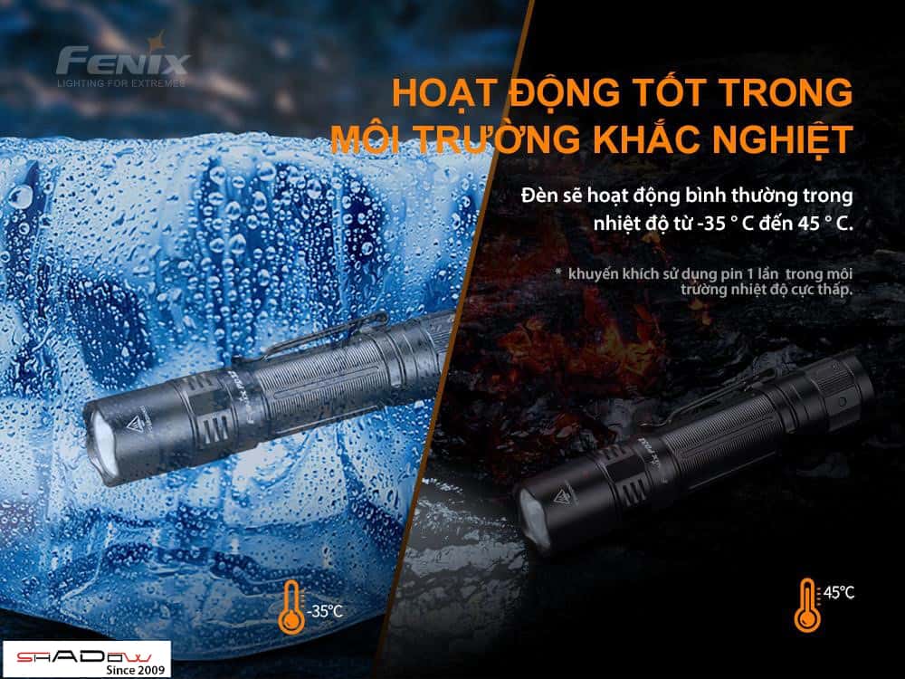 đèn pin FENIX PD32 V2.0 hoạt động tốt trong môi trường khắc nghiệt