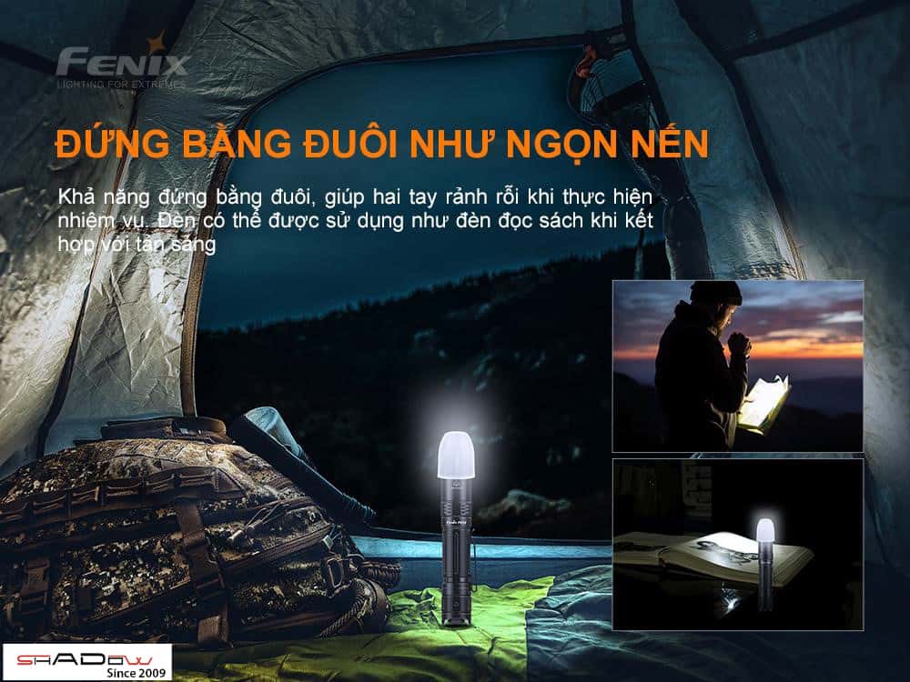 Đèn pin FENIX PD32 V2.0 với khả năng đứng bằng đuôi như ngọn nến