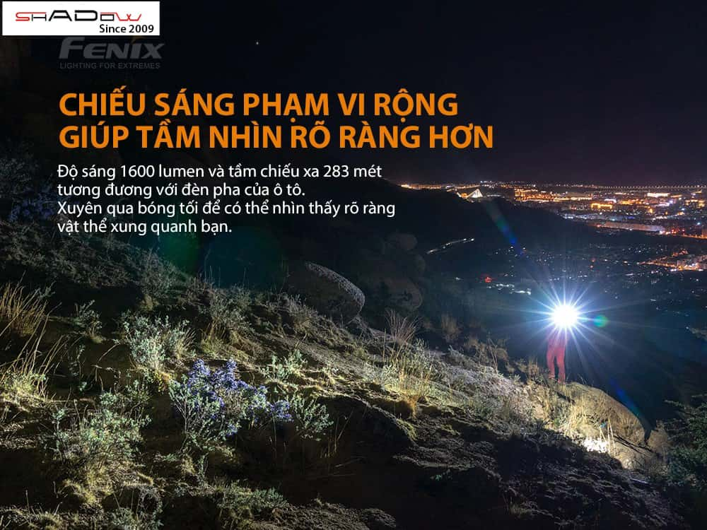 Đèn pin Fenix PD36R có độ sáng 1600 lumen với tầm chiếu xa 283m