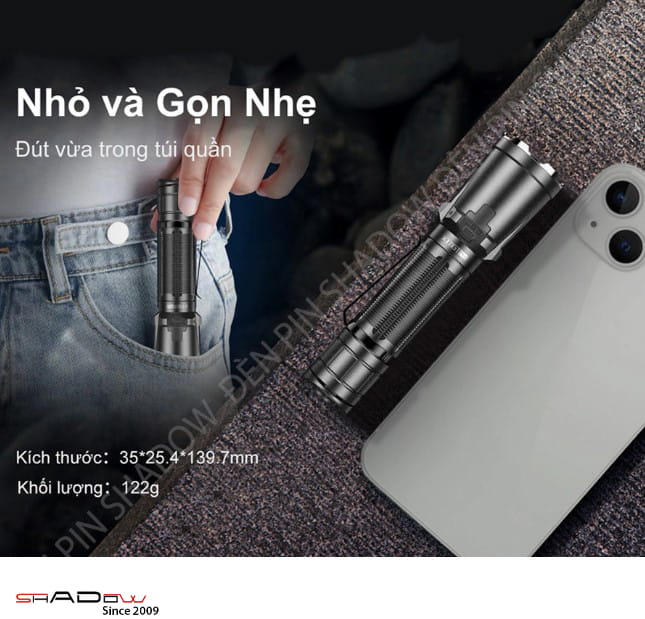 Đèn pin KLARUS XT11GT PRO V2 có kích thước nhỏ gọn