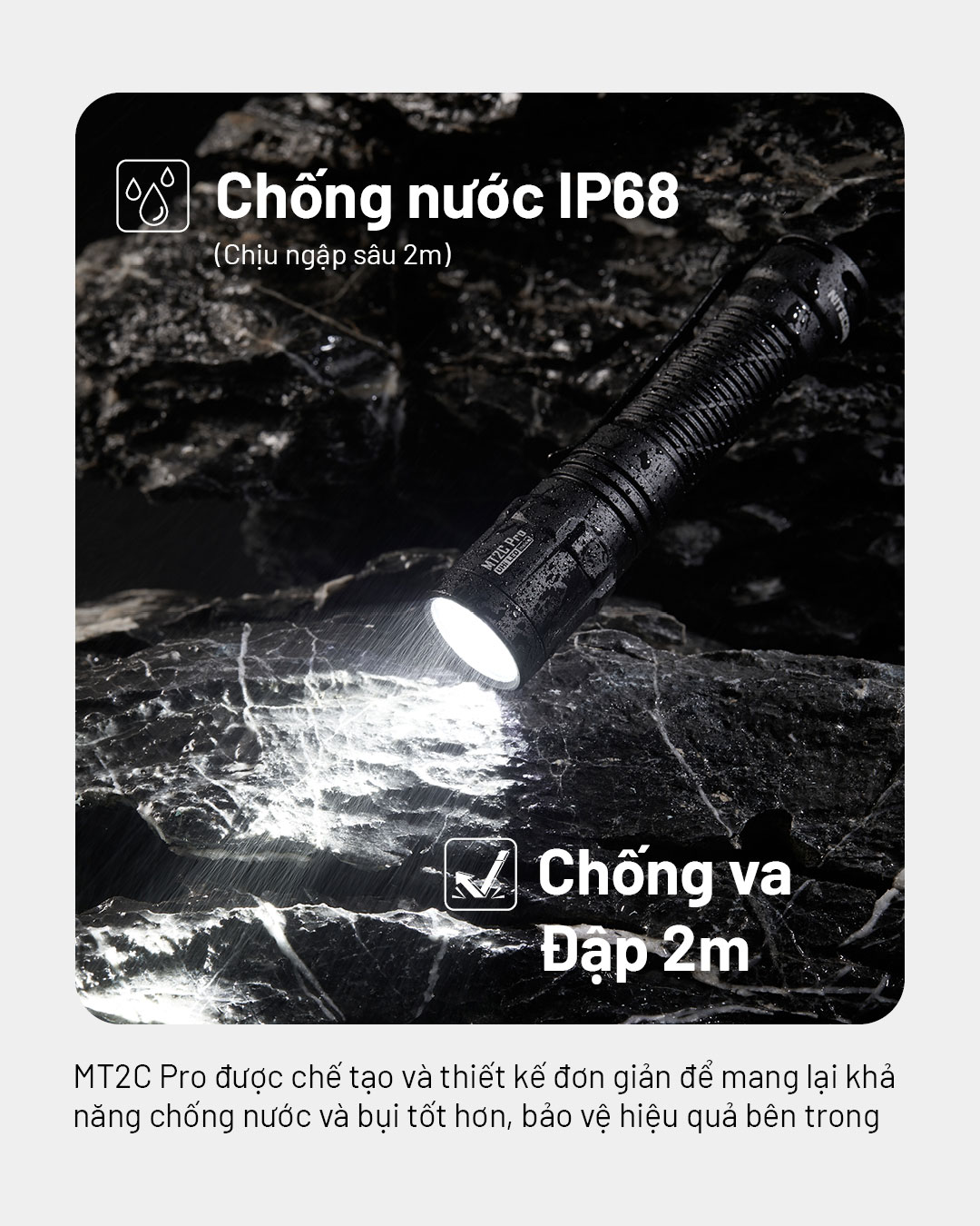 Chống nước tiêu chuẩn ip68, chống va đập 2m