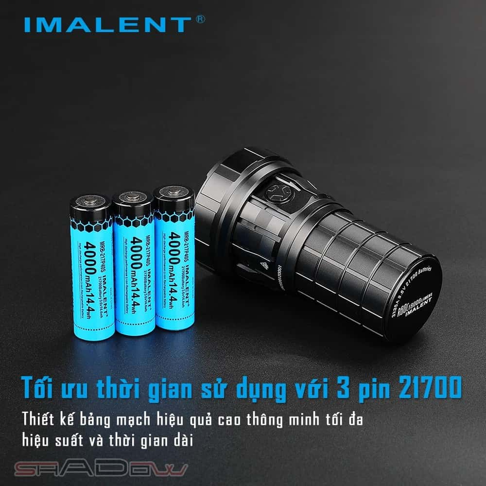 đèn pin siêu sáng 15000 lumen Imalent R60C sử dụng 3 pin 21700