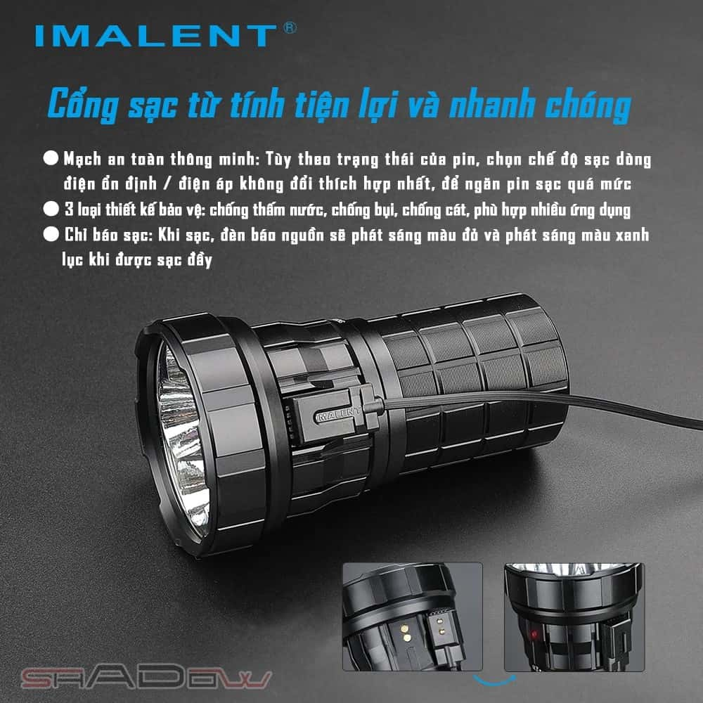 đèn pin siêu sáng 15000 lumen Imalent R60C trang bị cổng sạc từ tính