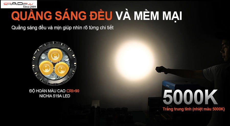 Đèn pin siêu sáng 2000 lumen ACEBEAM E70 Mini có CRI trên 90