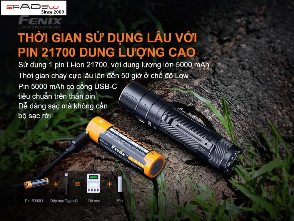 Đèn pin siêu sáng 5 chế độ Fenix E35 V3.0 sử dụng pin 21700