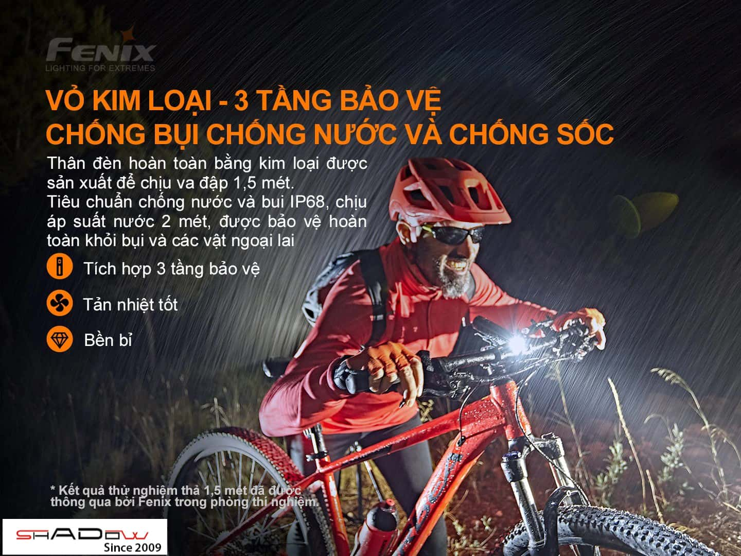 Đèn pin xe đạp Fenix BC26R trang bị vỏ kim loại