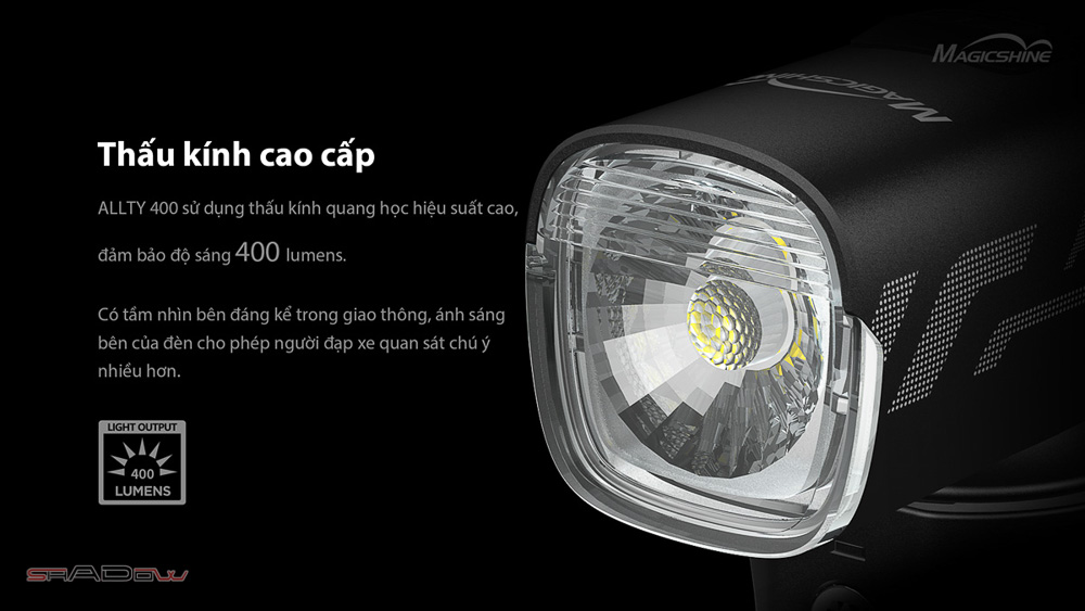 Đèn xe đạp MAGICSHINE ALLTY 400 có thấy kính quang học