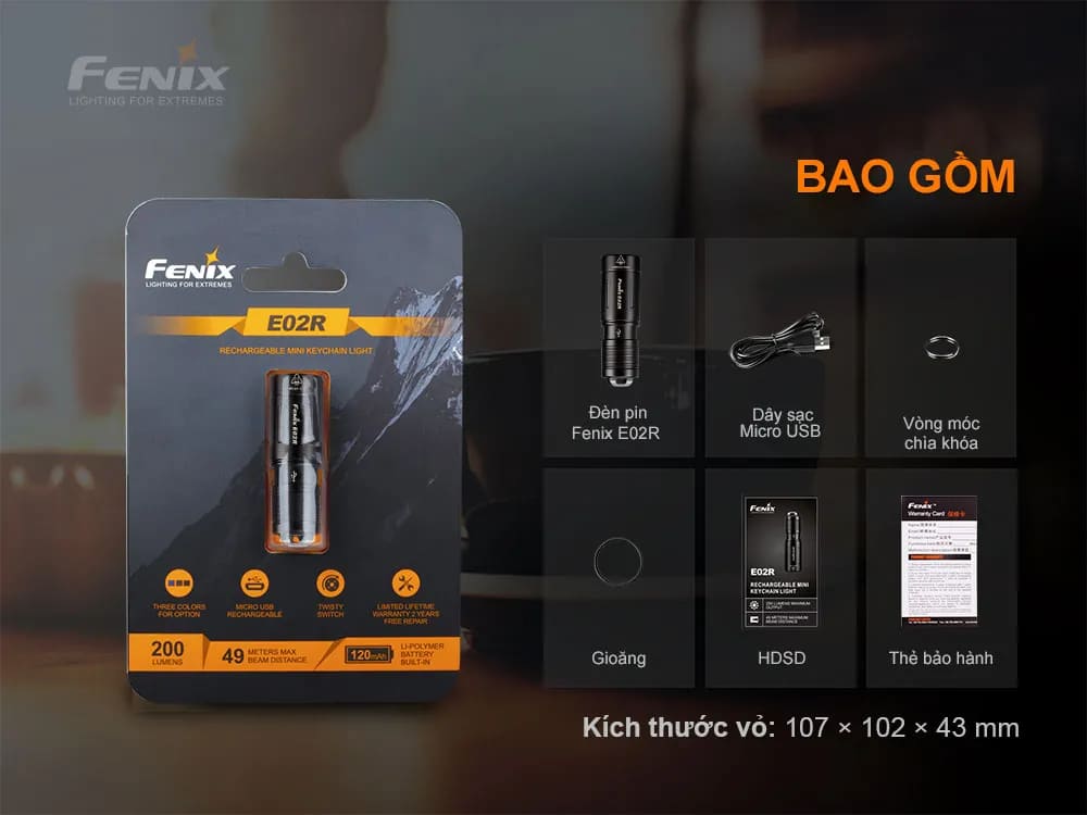 Đèn pin móc khóa FENIX E02R sử dụng led cree xp-g2