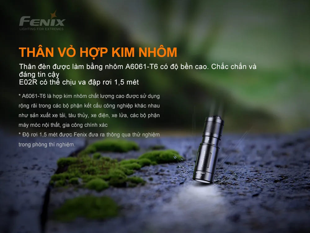 Đèn pin móc khóa FENIX E02R sử dụng sạc Micro USB