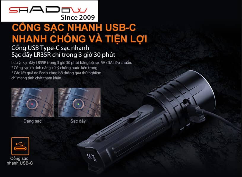 Fenix LR35R dùng cổng sạc USB-C