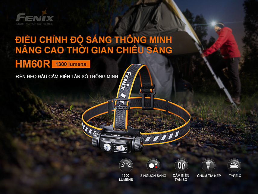 Đèn đeo đầu Fenix HM60R sử dụng cảm biến tần số thông minh giúp điều chỉnh ánh sáng theo nhịp di chuyển