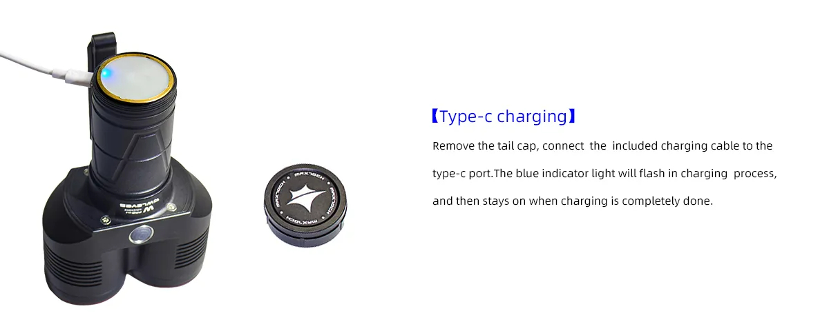 đèn MAXTOCH OWLEYES W PRO V2.0 sử dụng cổng sạc usb-c