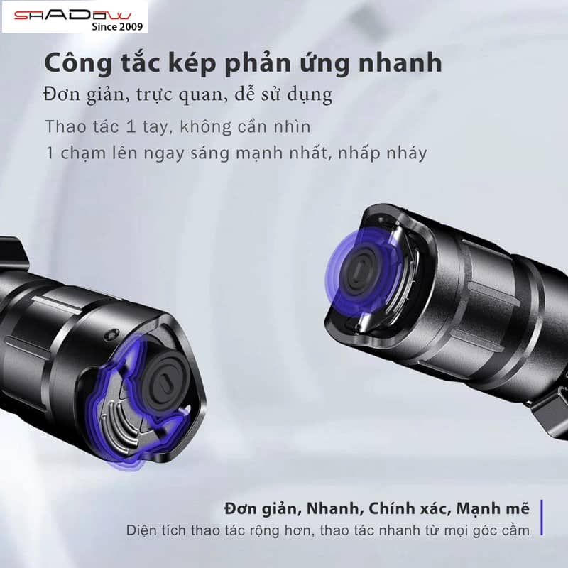 Klarus XT11R trang bị công tắc kép phản ứng nhanh
