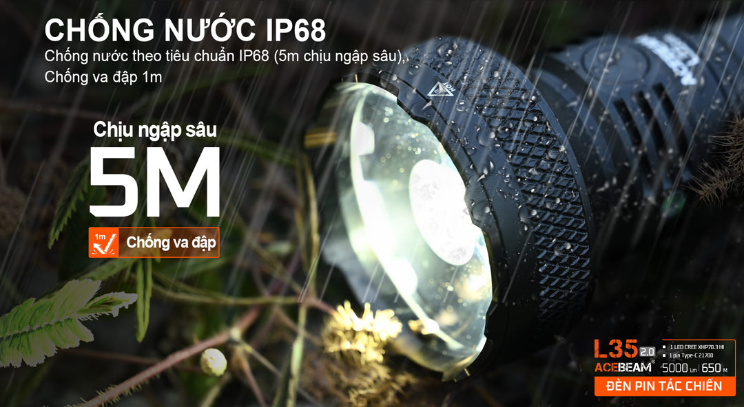 Đèn pin tác chiến ACEBEAM L35 2.0 chiuj ngập sâu 5m