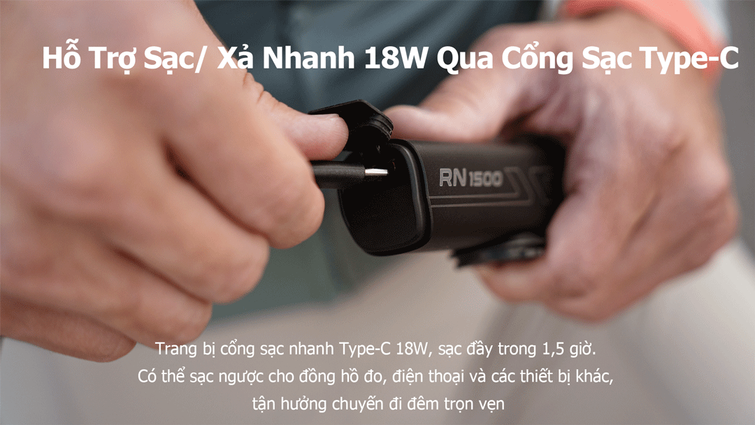 Magicshine sử dụng cổng sạc xả nhanh 18w