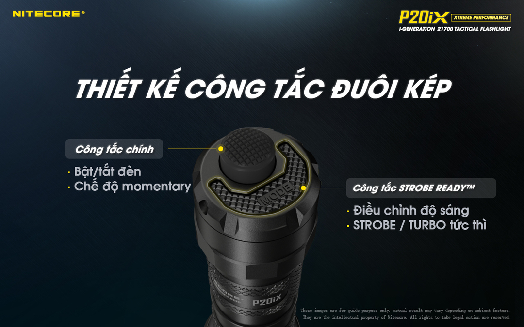 Đèn pin P20iX có thiết kế công tắc đuôi kép