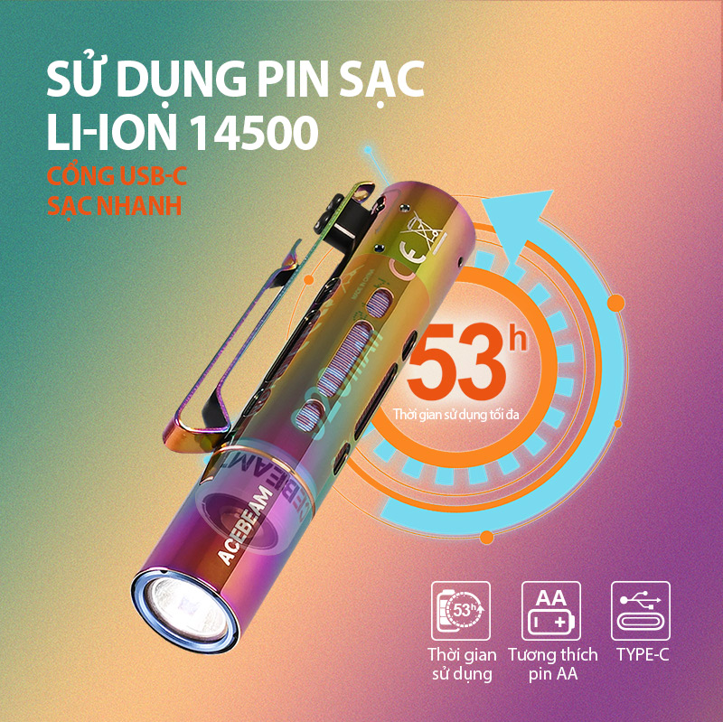 RIDER RX RAINBOW sử dụng pin sạc li-ion 14500