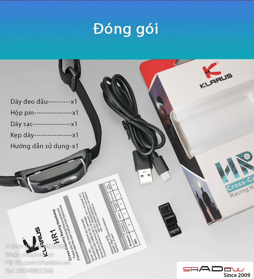 Sản phẩm đi kèm đèn pin KLARUS HR1 Pro
