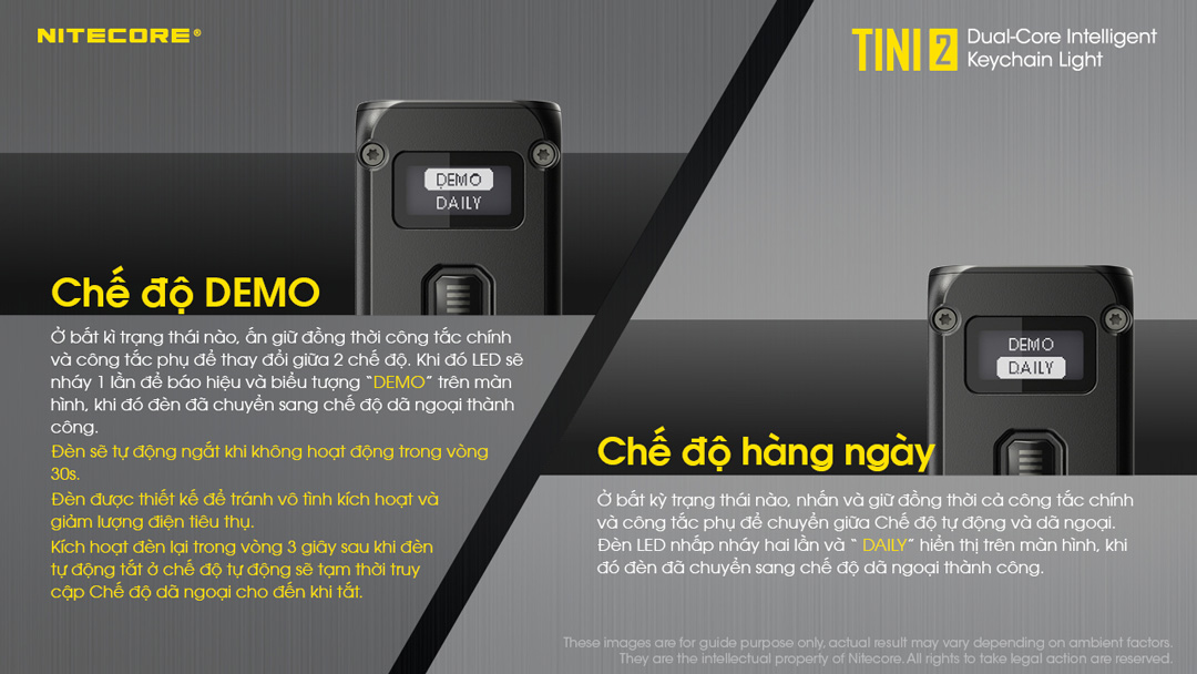 Đèn pin móc khóa NITECORE TINI2 chi tiết 2 chế độ