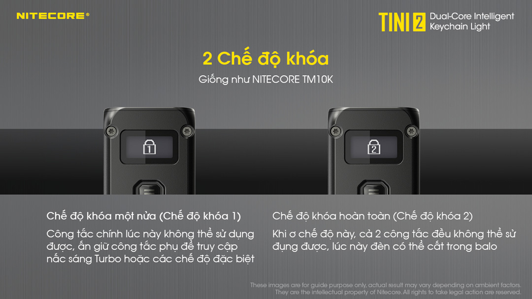 Đèn pin móc khóa NITECORE TINI2 có 2 chế dộ khóa