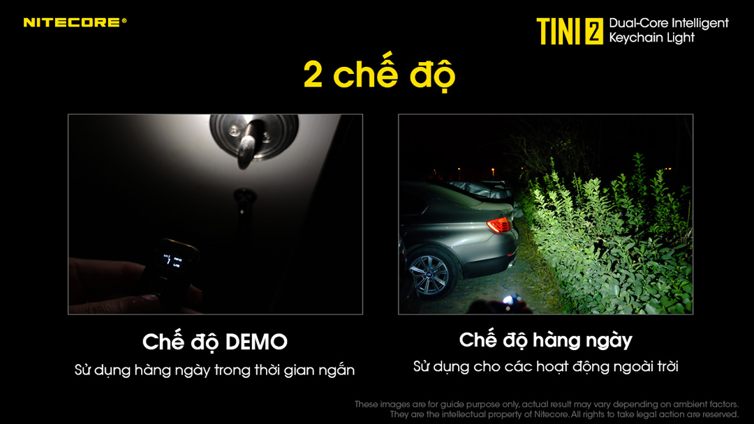 Đèn pin móc khóa NITECORE TINI2 có 2 chế độ demo và chế độ hàng ngày