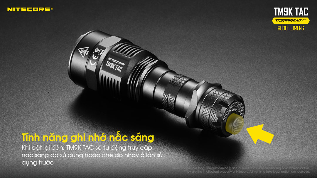 Đèn pin tác chiến NITECORE TM9K có tính năng ghi nhớ nấc sáng