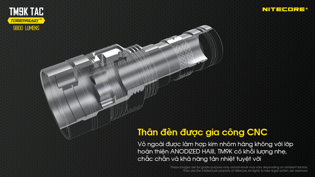 Thân đèn pin tác chiến NITECORE TM9K được gia công CNC
