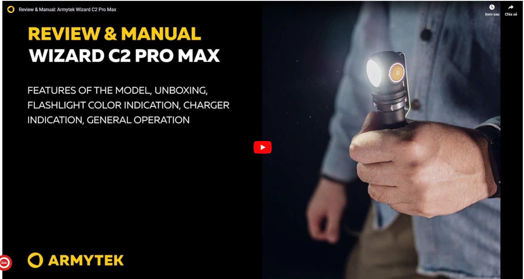 Video hướng dẫn sử dụng đèn ARMYTEK C2 PRO