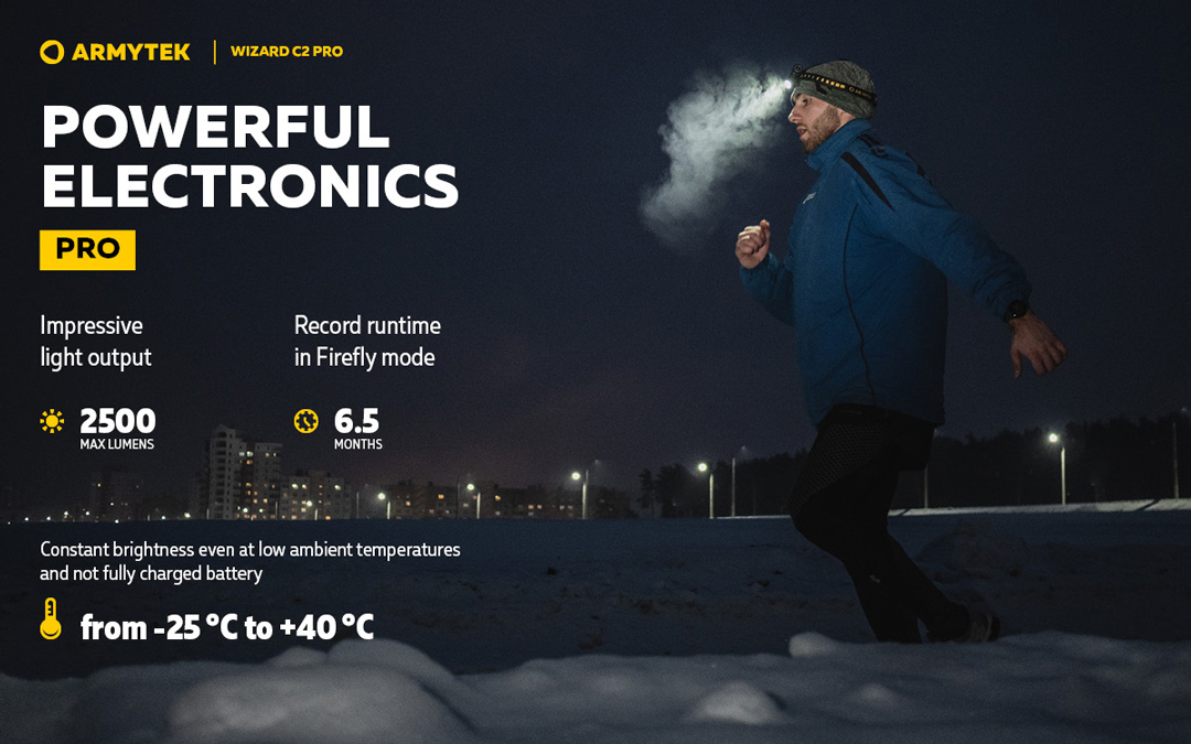 Đèn pin đội đầu ARMYTEK WIZARD C2 PRO nhiệt màu 4500K hoạt động trong môi trường khắc nghiệt