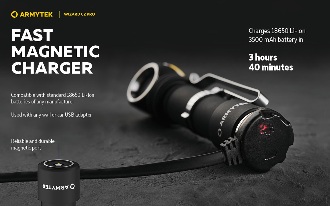 Đèn pin đội đầu ARMYTEK WIZARD C2 PRO nhiệt màu 4500K sạc thông minh đuôi nam châm
