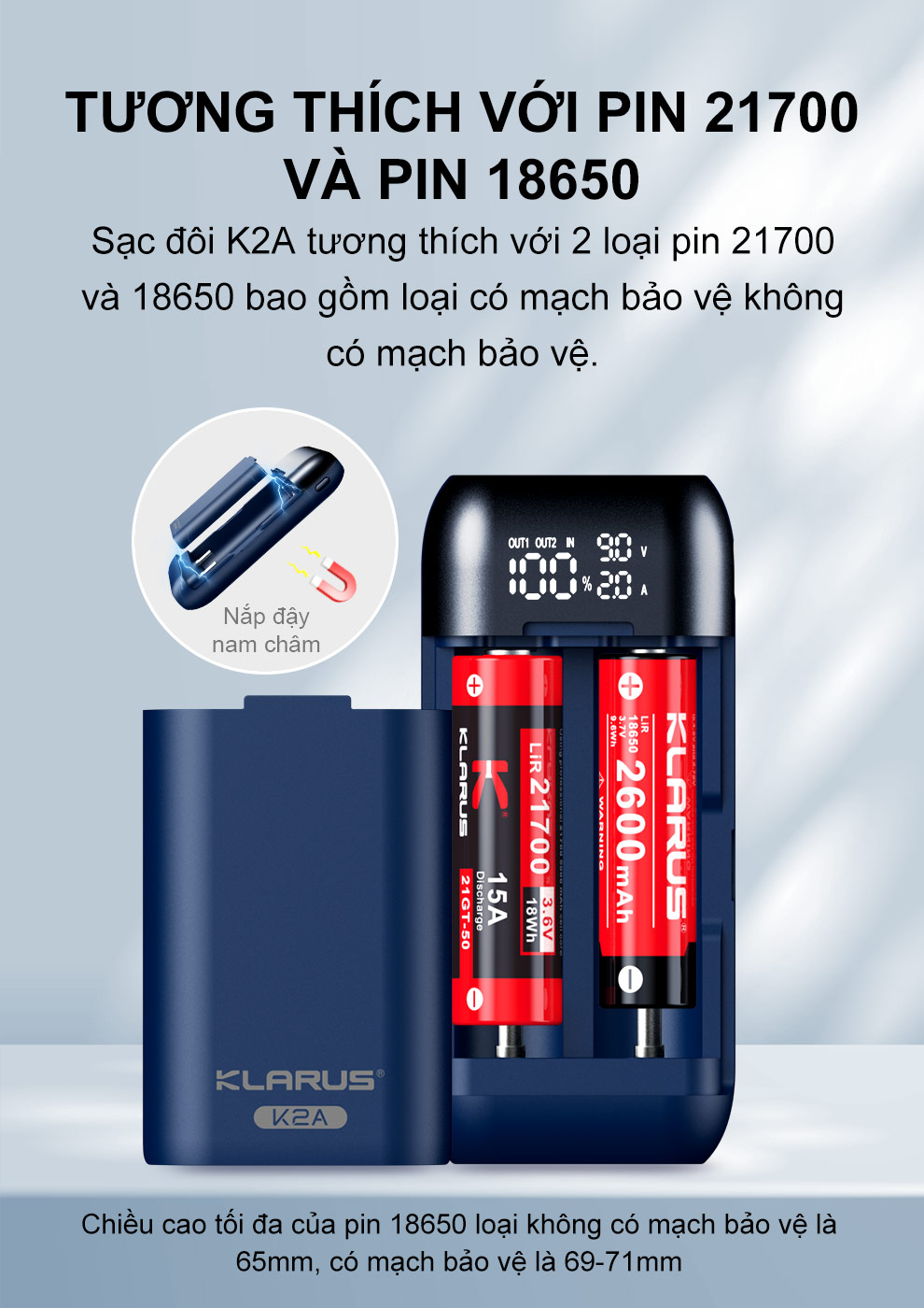 Sạc pin đôi thông minh KLARUS K2A dòng sạc nhanh 2A kiêm chức năng power bank