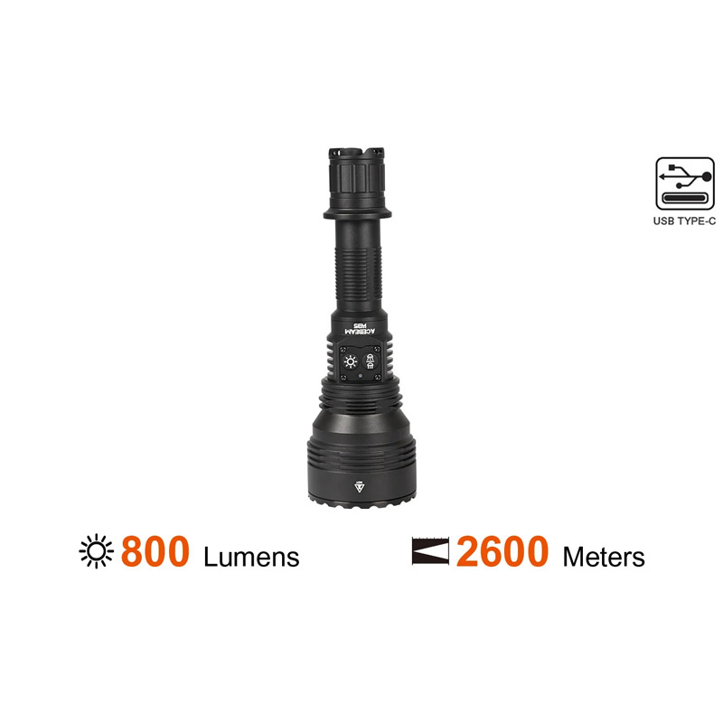 Đèn pin LEP zoom điện tử ACEBEAM W35 sáng 800lm chiếu siêu xa 2600m thấu kính DO pin 21700 5000mAh sạc USB-C