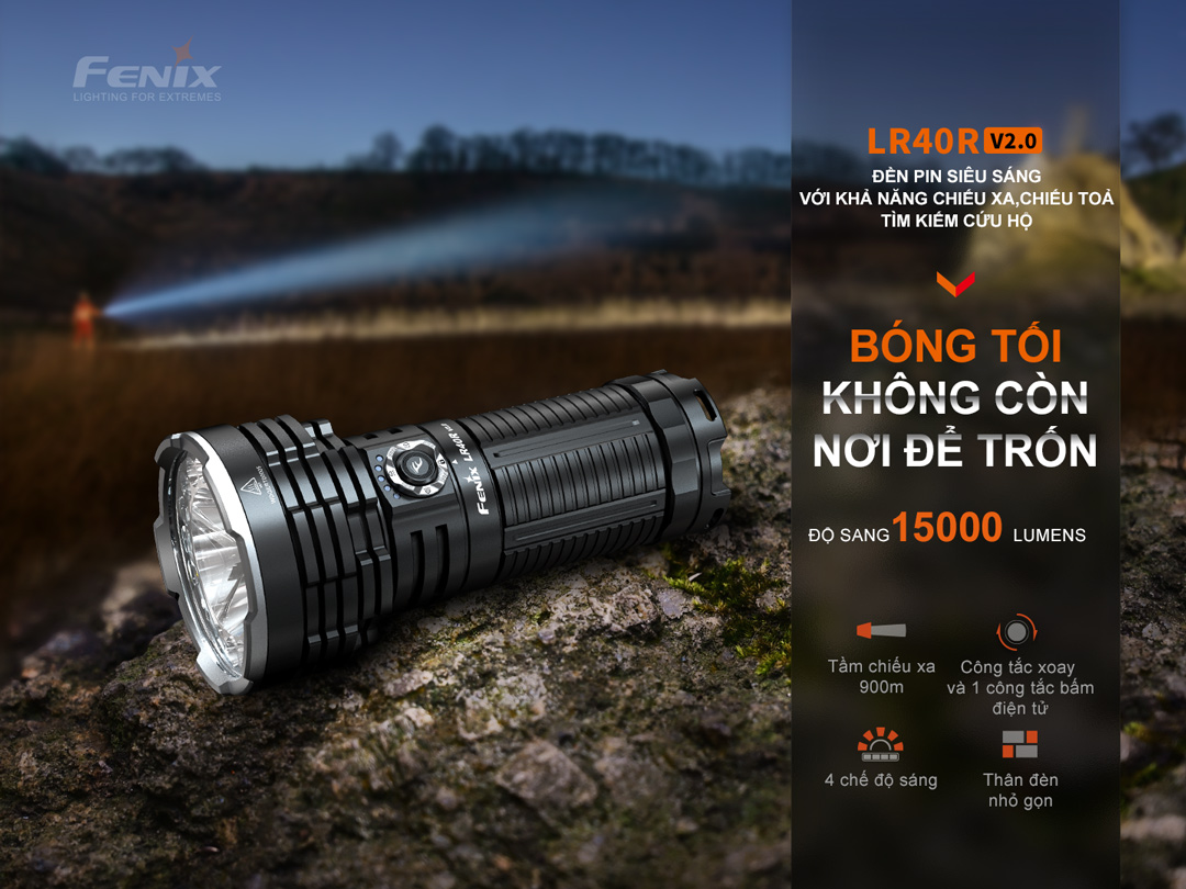 Đèn pin tìm kiếm cứu nạn FENIX LR40R V2.0 độ sáng 15.000 lumen chiếu xa 900m