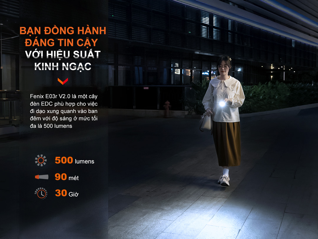 Đèn pin móc khóa FENIX E03R v2 sáng 500lm chiếu xa 90m sạc USB C