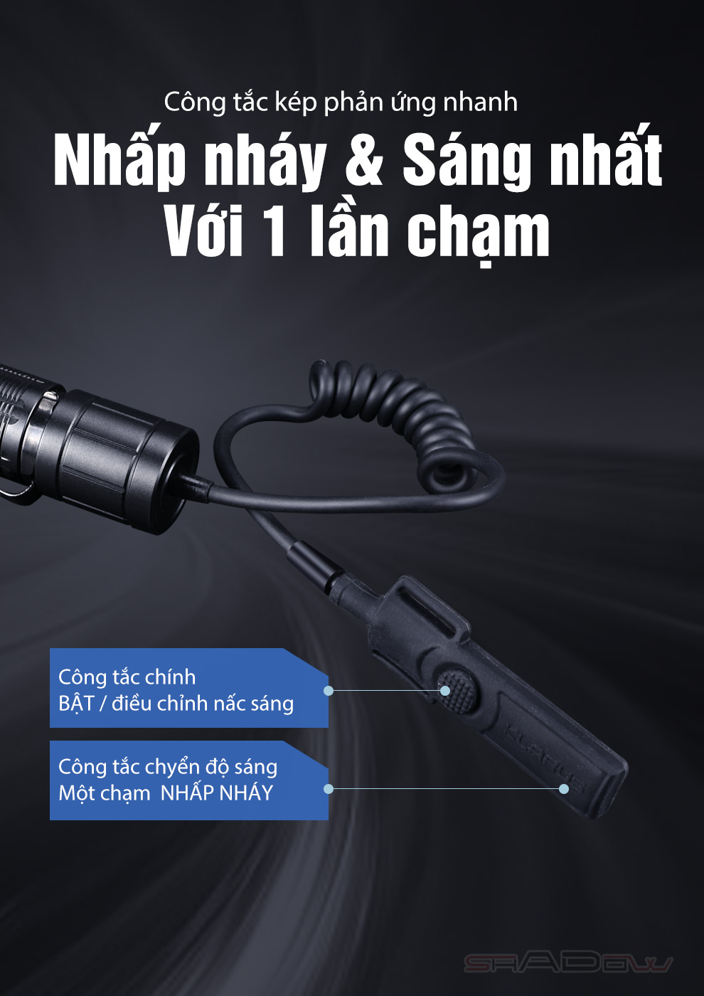 Công tắc điều khiển từ xa đuôi KLARUS TRC1 tương thích với Klarus XT11GT Pro và XT2CR Pro