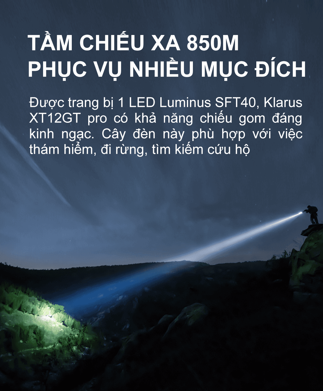 Đèn pin phản ứng nhanh KLARUS XT12GT Pro sáng 1600 lumen chiếu xa 850m kèm pin 21700 5000mAh sạc USB-C