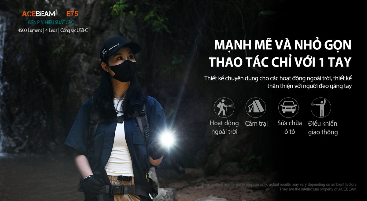 Đèn pin ACEBEAM E75 độ sáng 4500 lumen chiếu xa 260m pin 21700 5000mAh cổng sạc USB-C