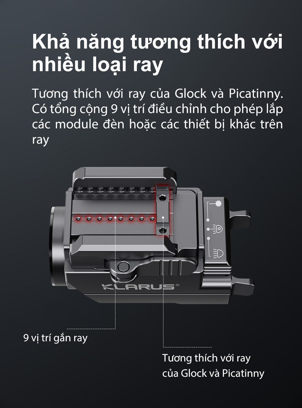Đèn pin đặc chủng KLARUS GL2 sáng 1000 lumen tích hợp laser xanh lá pin 400mAh