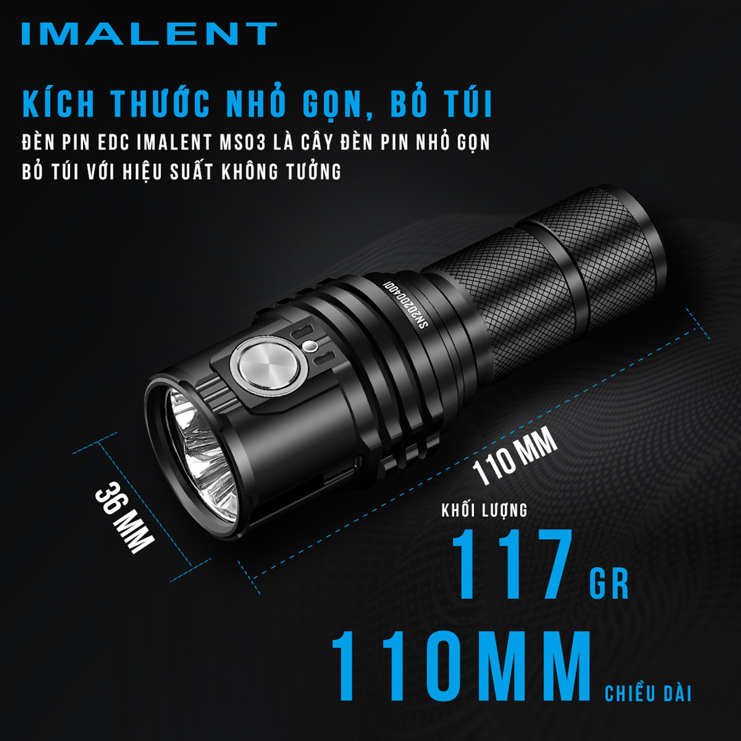 Đèn pin edc IMALENT MS03 sáng 13.000 lumen chiếu xa 324m pin 21700 sạc USB-C