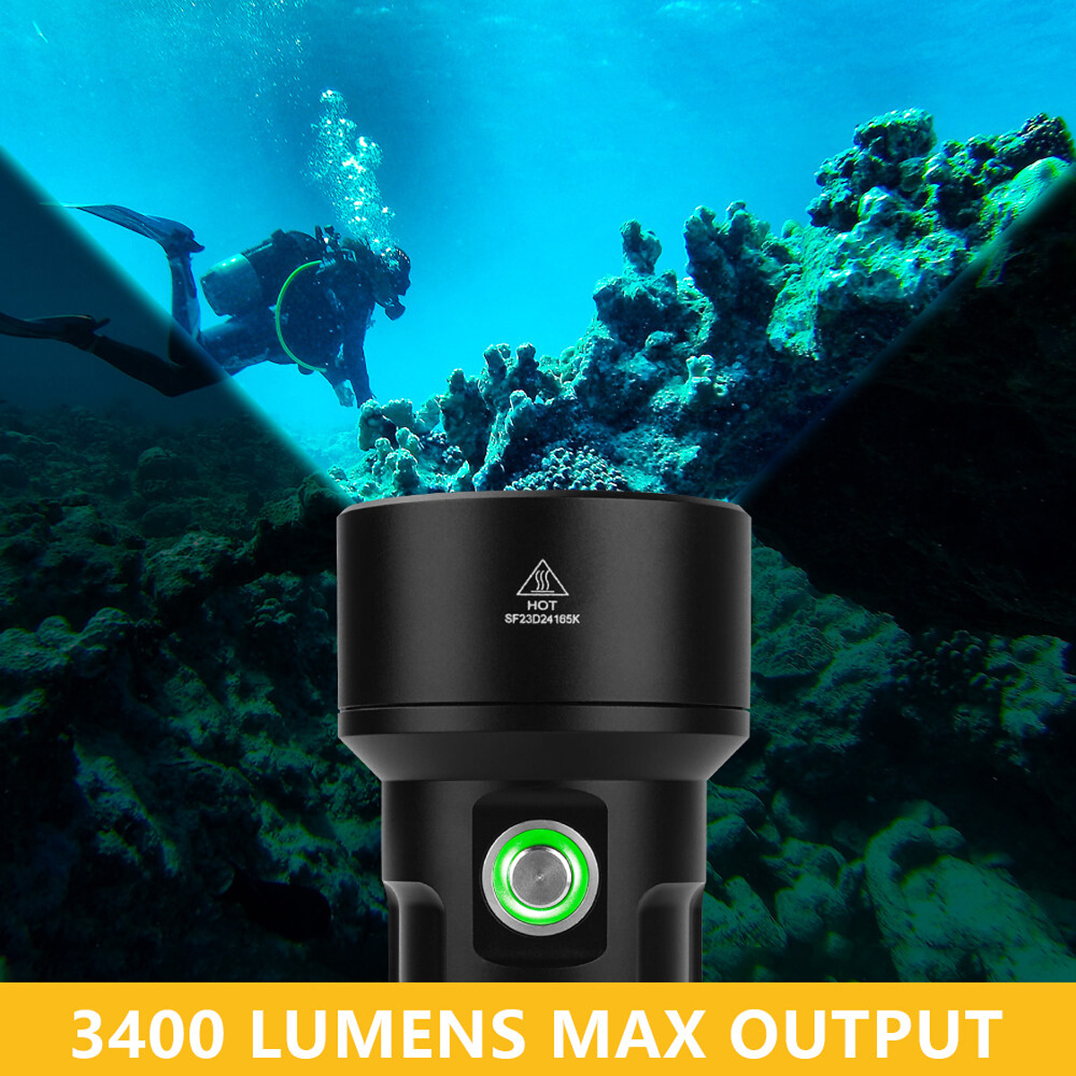 Đèn lặn SOFIRN SD09 sáng 3400 lumen chiếu xa 375m pin 21700 (pin sạc kèm theo)