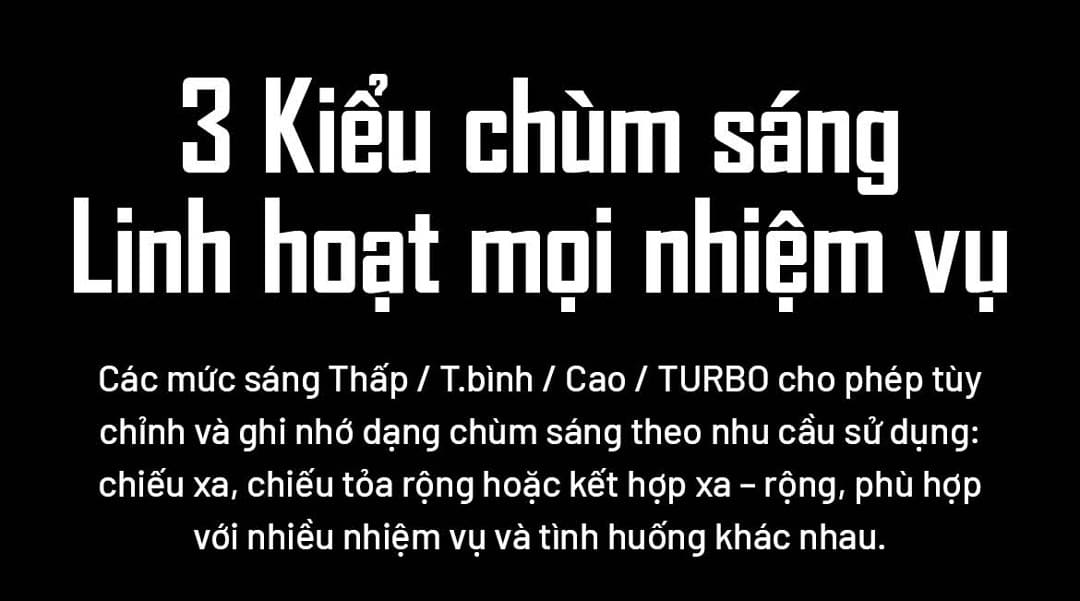 ba dạng chùm sáng của P17iX gồm chiếu xa, chiếu tỏa và kết hợp xa - tỏa, giúp người dùng linh hoạt lựa chọn theo môi trường và nhiệm vụ thực tế.