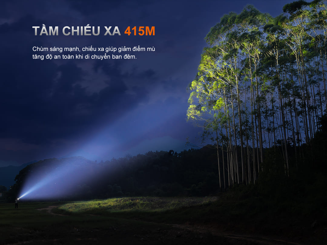 Tầm chiếu lên đến 415 mét giúp quan sát vật thể ở khoảng cách lớn, tăng khả năng nhận diện trong môi trường thiếu sáng.