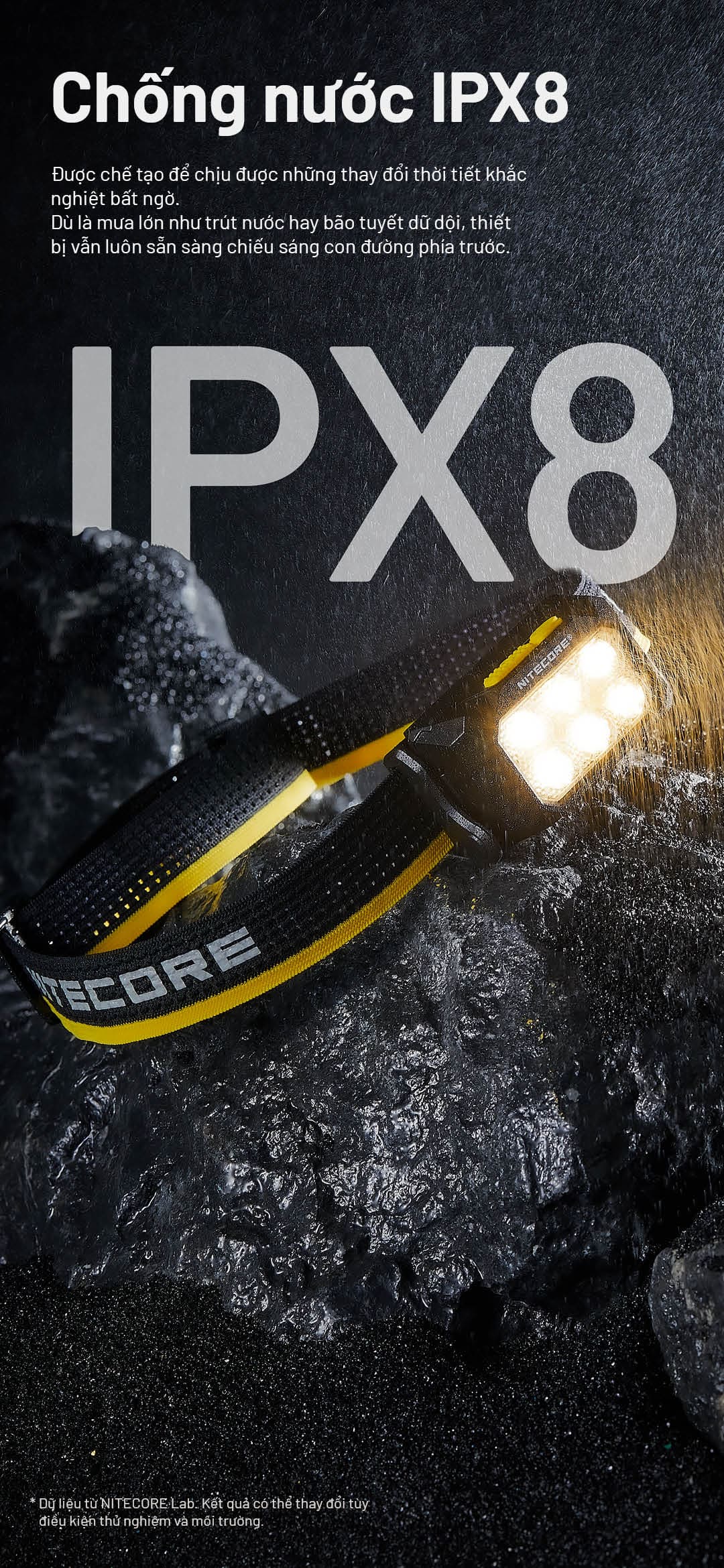 Chống nước chuẩn IPX8, hoạt động bền bỉ trong mưa lớn và tuyết rơi dày.