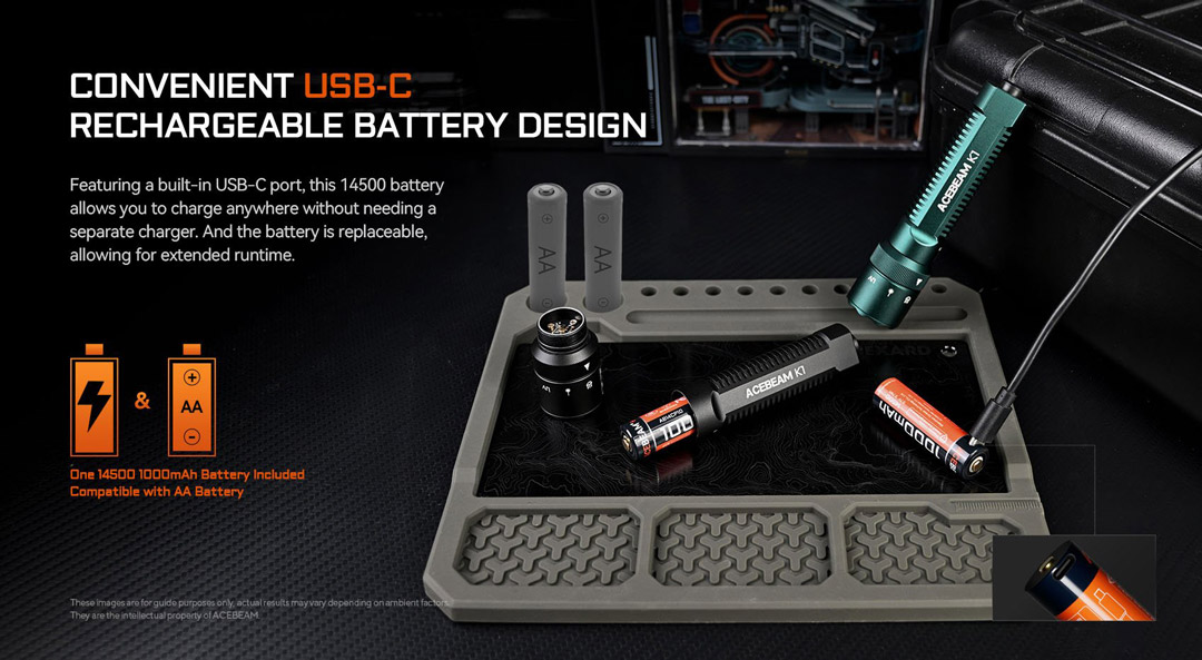 ACEBEAM K1 pin 14500 1000mAh sạc USB-C, tương thích pin AA, pin thay được, sạc nhanh tiện dụng